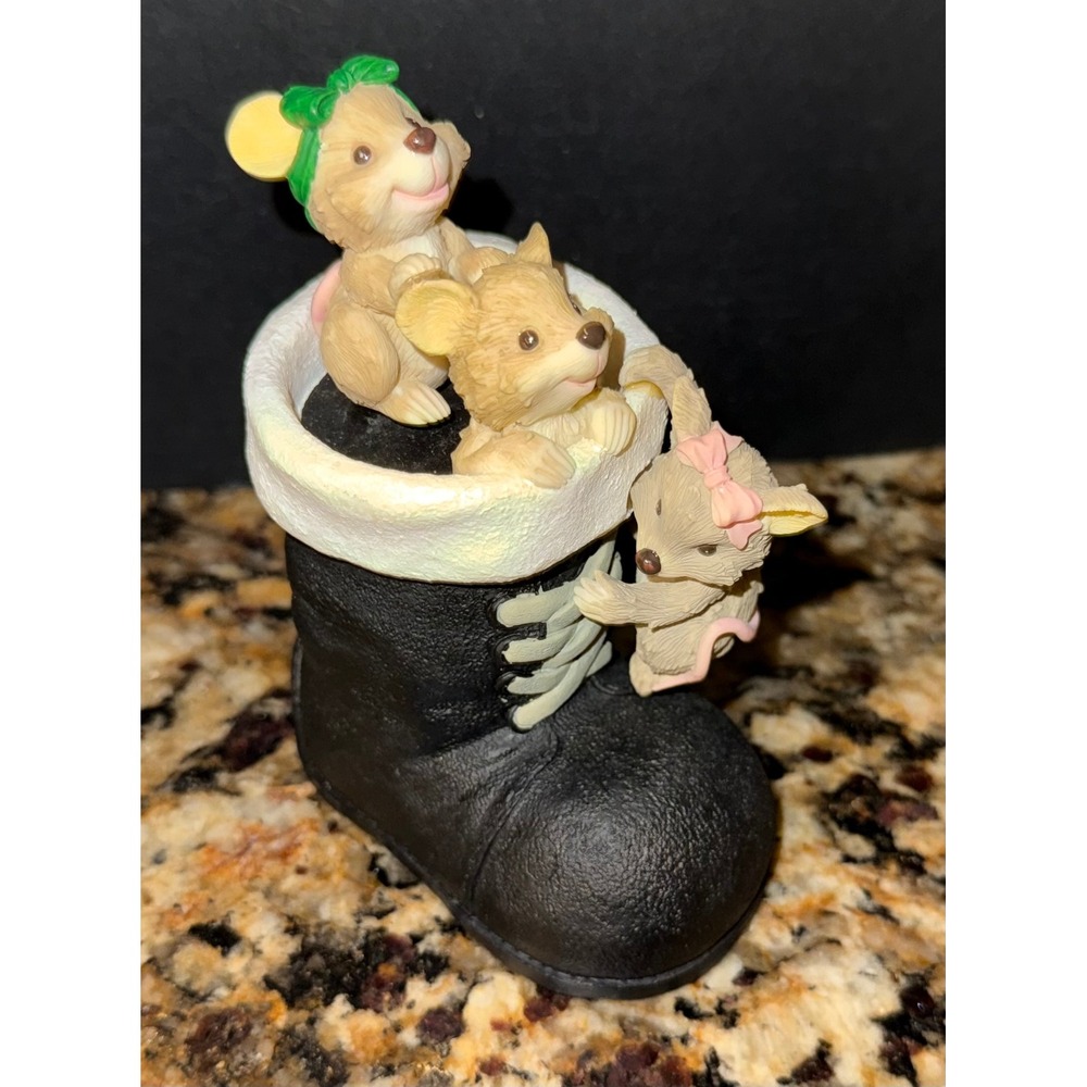Roman Inc‎ Mice in Boot Figurine Black 1997 Vintage Resin Collectible READ